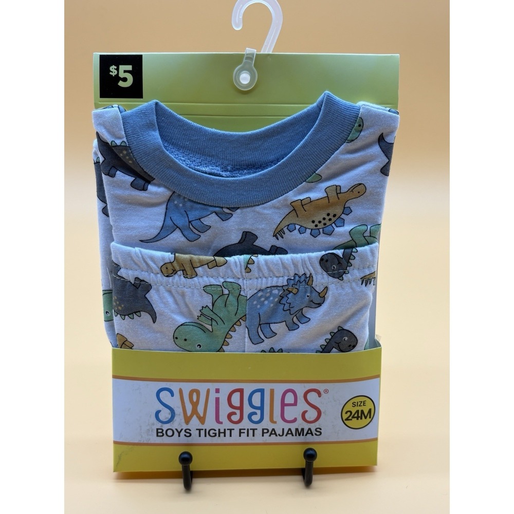 Swiggles Boys Tight Fit Pajamas 2 Piece Set Dinosaur Print Blue 24M New